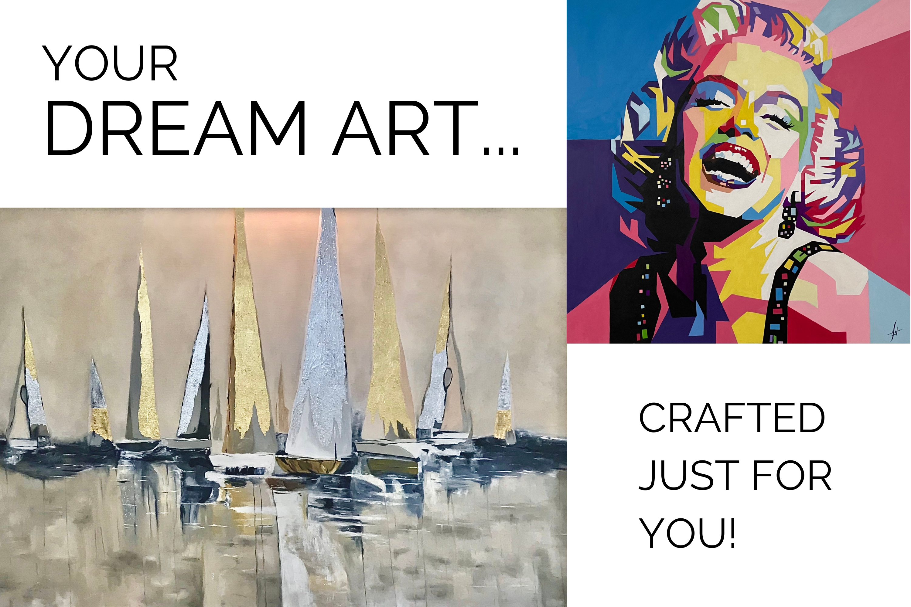 Promoting personalized commission a painting services with unique artwork examples.