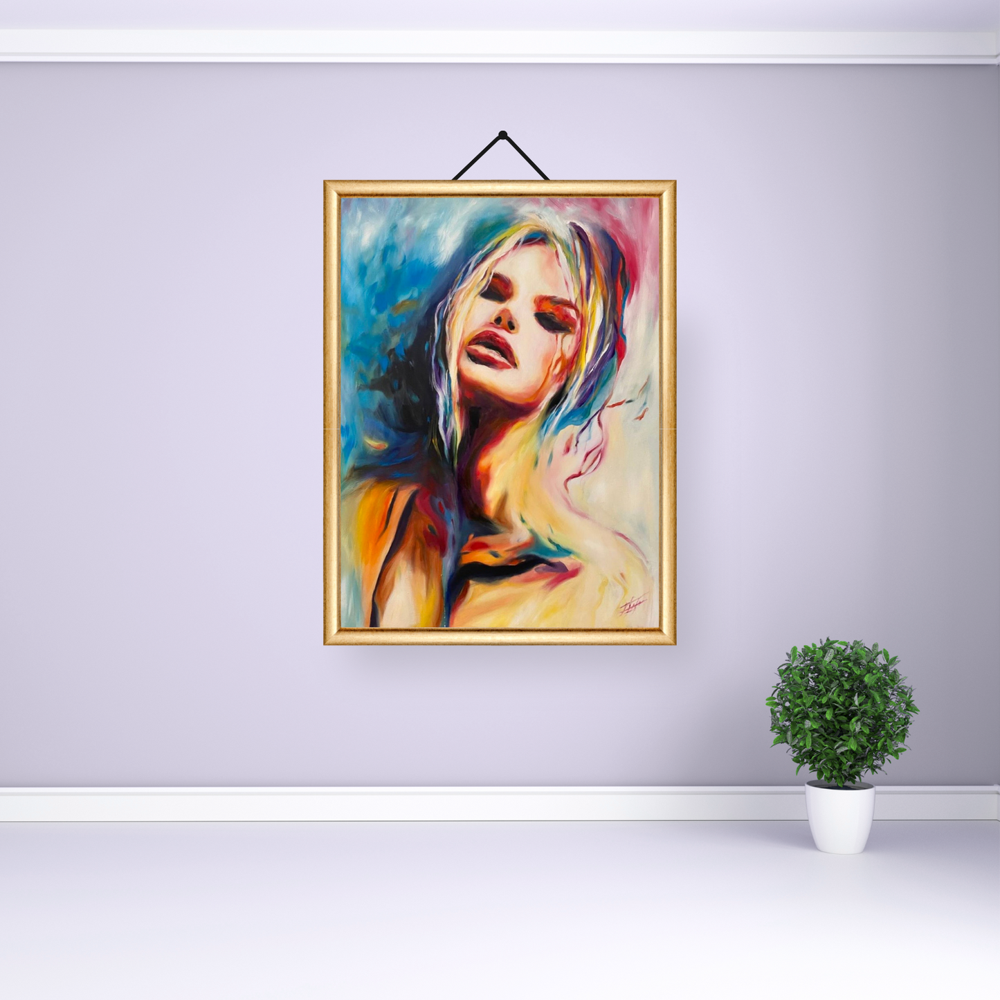 "Soul's Essence" features an oil painting with bold colors and dynamic brushstrokes, capturing deep emotional depth.