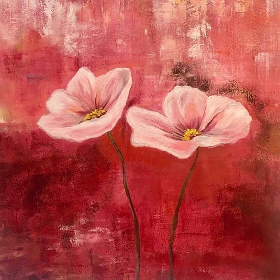 Zoomed-in view of two blossoms in 'Blossom Harmony,' capturing the delicate textures and rich colors of the petals.